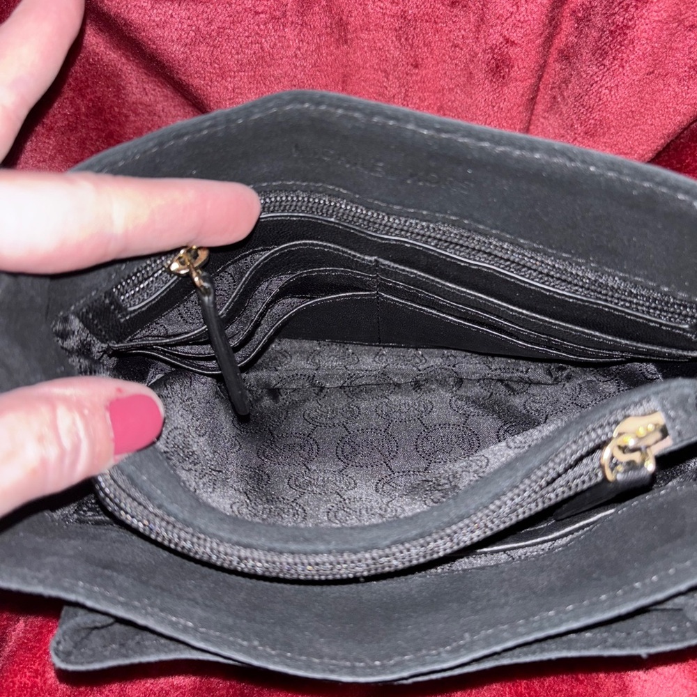 Michael Kors Suede Crossbody Black Bag with Gold Chain “Sloan” - Picture 8 of 15